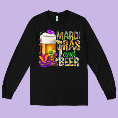 Mardi Gras And Beer Long Sleeve Tee Designed By Nancycooperartshop