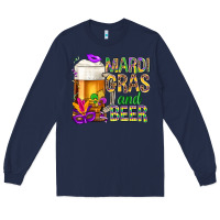 Navy Mardi Gras and beer Long Sleeve Tee - NancyCooperArtShop