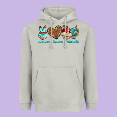 Peace Love Teach Heavyweight Hoodie Designed By Bundleandbundleshop