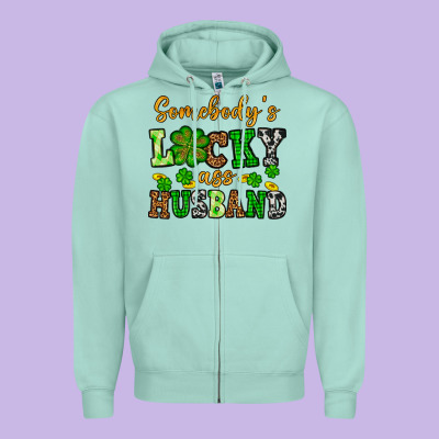 St. Patrick's Somebody's Lucky As Husband Zipper Hoodie Designed By Oliviacreatesart