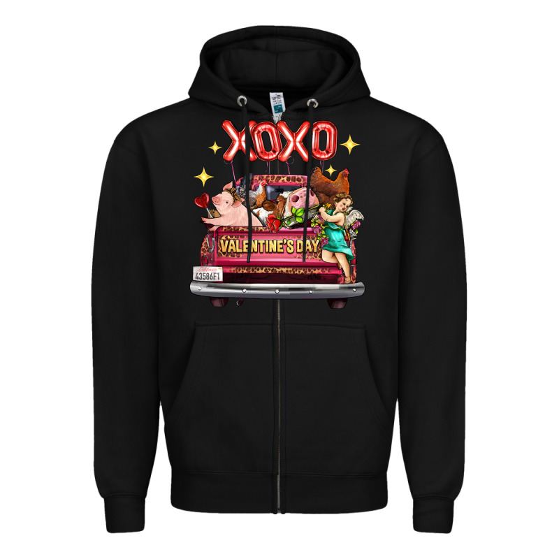 Valentine's Day Truck Farm Animals Cupid Xoxo Zipper Hoodie by FaDigitalArtStudio | Teevron