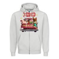 Dove Grey Valentine's Day Truck Farm Animals Cupid XOXO Zipper Hoodie - FaDigitalArtStudio