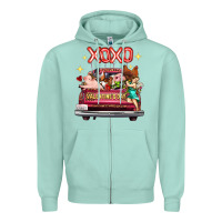 Seafoam Valentine's Day Truck Farm Animals Cupid XOXO Zipper Hoodie - FaDigitalArtStudio