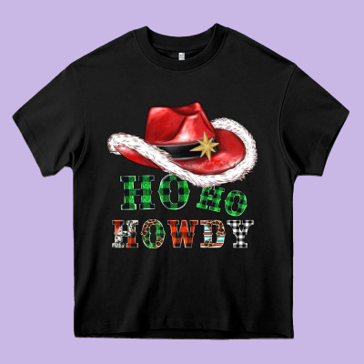 Ho Ho Howdy Christmas Hat Heavy Core Tee Designed By Adodesignshop