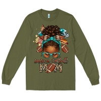 Army Green American Football Mom Afro Messy Bun Long Sleeve Tee - texasbilliewilder