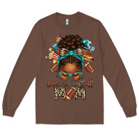 Chestnut American Football Mom Afro Messy Bun Long Sleeve Tee - texasbilliewilder