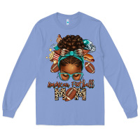 Colony Blue American Football Mom Afro Messy Bun Long Sleeve Tee - texasbilliewilder