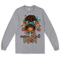 Heather Grey American Football Mom Afro Messy Bun Long Sleeve Tee - texasbilliewilder