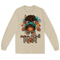 Mushroom American Football Mom Afro Messy Bun Long Sleeve Tee - texasbilliewilder