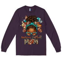 Plum American Football Mom Afro Messy Bun Long Sleeve Tee - texasbilliewilder