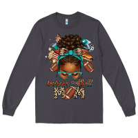 Smoke American Football Mom Afro Messy Bun Long Sleeve Tee - texasbilliewilder