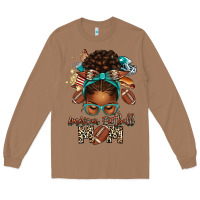 Toasted Coconut American Football Mom Afro Messy Bun Long Sleeve Tee - texasbilliewilder