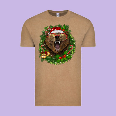 Christmas Bear  Wreath Vintage Tee Designed By Barkaloodesign