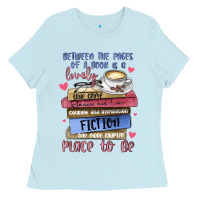 Baby Blue between the pages of a book is lovely place to be Ladies Tee - MaliasSmallBusiness