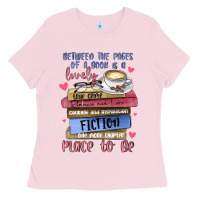 Bubblegum Pink between the pages of a book is lovely place to be Ladies Tee - MaliasSmallBusiness