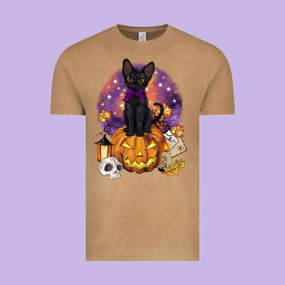Halloween Black Cat Pumpkin Vintage Tee Designed By Barkaloodesign