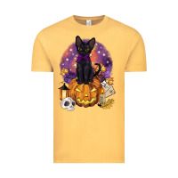 Vintage Mustard halloween black cat pumpkin Vintage Tee - BarkalooDesign
