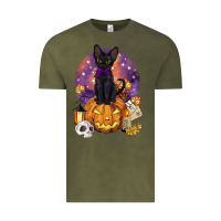 Vintage Olive halloween black cat pumpkin Vintage Tee - BarkalooDesign