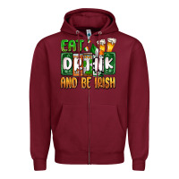 Burgundy St. Patrick's Eat drink and be Irish Zipper Hoodie - OliviaCreatesArt