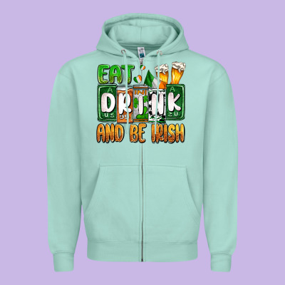 St. Patrick's Eat Drink And Be Irish Zipper Hoodie Designed By Oliviacreatesart