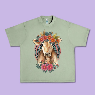Flower Cow Urban Heavy Tee Designed By Jasminsmagicworld