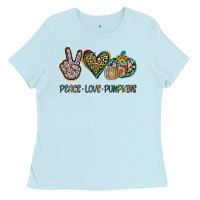 Baby Blue Peace Love Pumkins Ladies Tee - Jasminsmagicworld