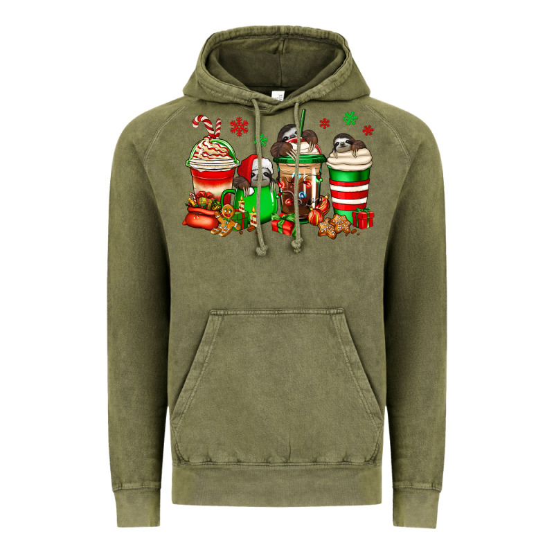 Christmas Sloth Coffee Cups Vintage Hoodie by Jasminsmagicworld | Teevron