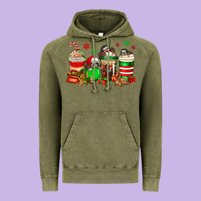 Christmas Sloth Coffee Cups Vintage Hoodie Designed By Jasminsmagicworld
