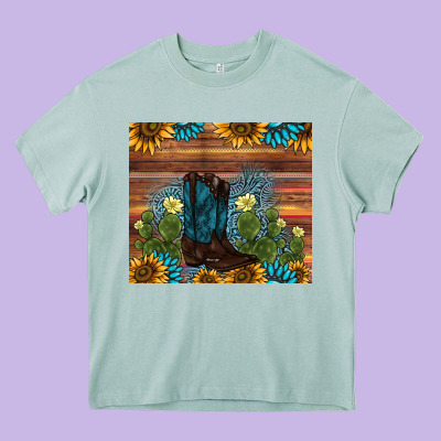 Boot Cactus Sunflower Gemstone Heavy Core Tee Designed By Adodesignshop
