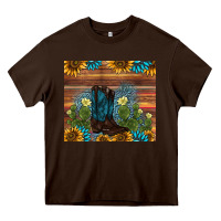 Chocolate Brown boot cactus sunflower gemstone Heavy Core Tee - AdoDesignShop