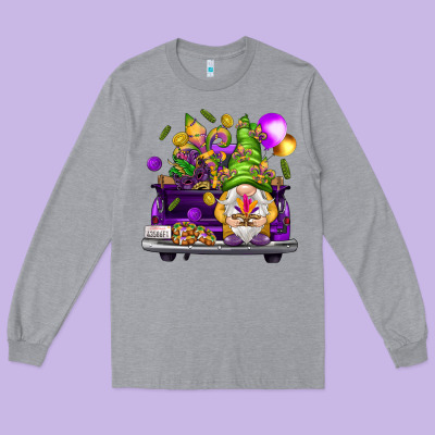Mardi Gras Gnome On The Truck Long Sleeve Tee Designed By Nancycooperartshop