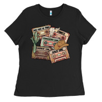 Black 90s country cassette tapes Ladies Tee - MaliasSmallBusiness