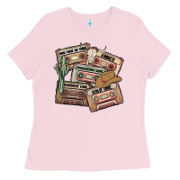 Bubblegum Pink 90s country cassette tapes Ladies Tee - MaliasSmallBusiness