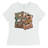 White 90s country cassette tapes Ladies Tee - MaliasSmallBusiness