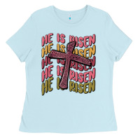 Baby Blue he is risen Ladies Tee - MaliasSmallBusiness