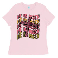 Bubblegum Pink he is risen Ladies Tee - MaliasSmallBusiness