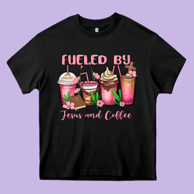 Fueled By Jesus And Coffee Heavy Core Tee Designed By Maliassmallbusiness