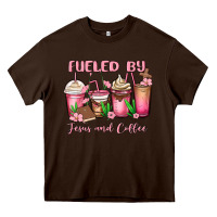 Chocolate Brown fueled by jesus and coffee Heavy Core Tee - MaliasSmallBusiness