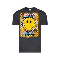 Vintage Black happy vibes smiley face Vintage Tee - BarkalooDesign