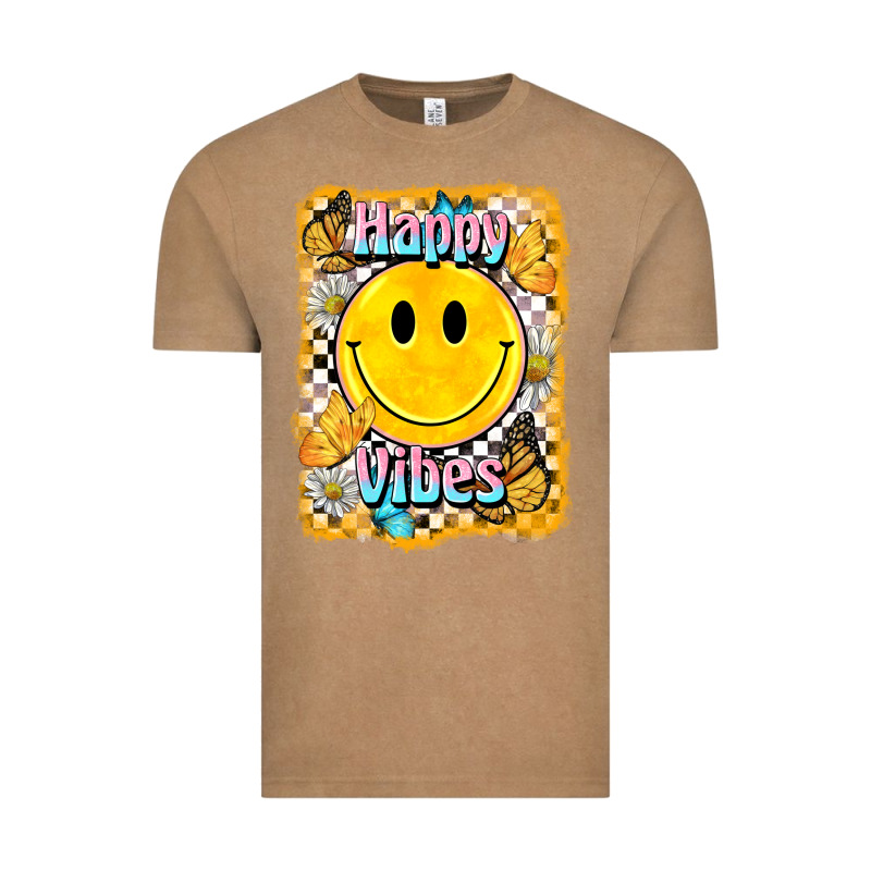 Happy Vibes Smiley Face Vintage Tee by BarkalooDesign | Teevron