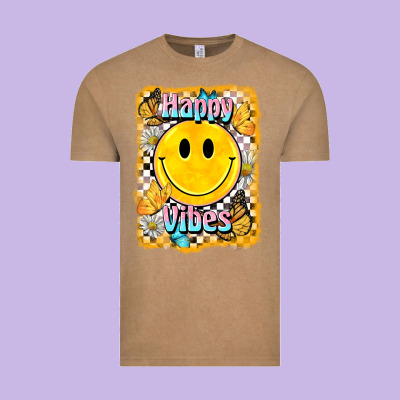 Happy Vibes Smiley Face Vintage Tee Designed By Barkaloodesign