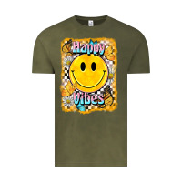 Vintage Olive happy vibes smiley face Vintage Tee - BarkalooDesign