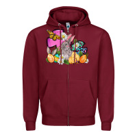 Burgundy Easter rabbits and cross Zipper Hoodie - OliviaCreatesArt
