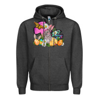 Charcoal Heather Easter rabbits and cross Zipper Hoodie - OliviaCreatesArt