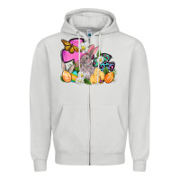 Dove Grey Easter rabbits and cross Zipper Hoodie - OliviaCreatesArt