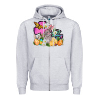 Heather Grey Easter rabbits and cross Zipper Hoodie - OliviaCreatesArt