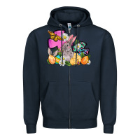 Navy Easter rabbits and cross Zipper Hoodie - OliviaCreatesArt