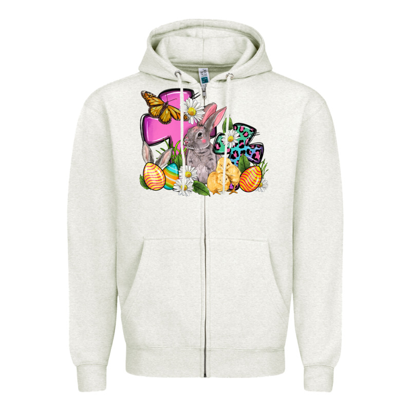 Easter Rabbits And Cross Zipper Hoodie by OliviaCreatesArt | Teevron
