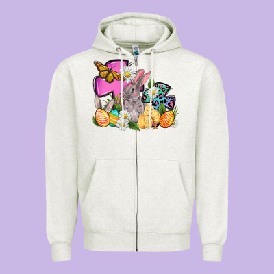 Easter Rabbits And Cross Zipper Hoodie Designed By Oliviacreatesart