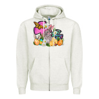 Oatmeal Heather Easter rabbits and cross Zipper Hoodie - OliviaCreatesArt